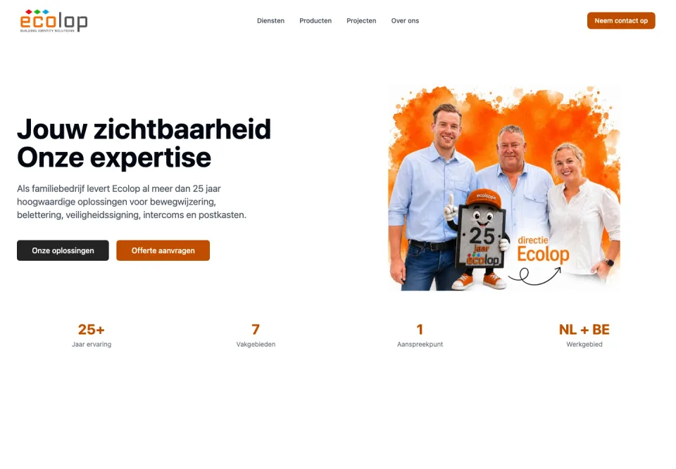 De website van Ecolop op desktop