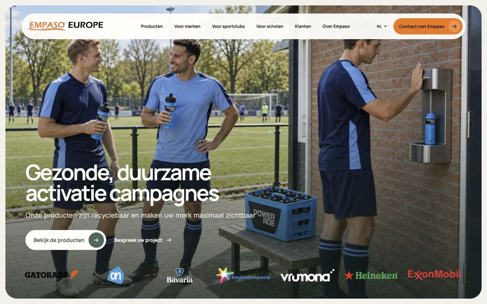 De actuele Nederlandse Empaso-homepage, met een schermvullende hero en afgeronde hoeken